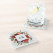 Elegant Holiday Floral Wreath Happy Holidays Glazen Onderzetter (Schuin)