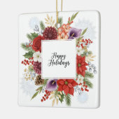 Elegant Holiday Floral Wreath Happy Holidays Keramisch Ornament (Links)