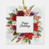 Elegant Holiday Floral Wreath Happy Holidays Keramisch Ornament (Voorkant)