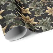 Elegant Holiday Foliage Wrapping Paper on Black Cadeaupapier (Rol Hoek)