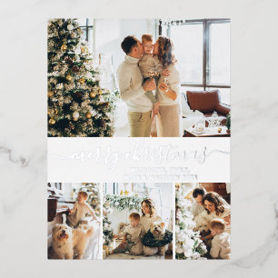 Elegant Holiday Foto Gray Silver Foil Briefkaart