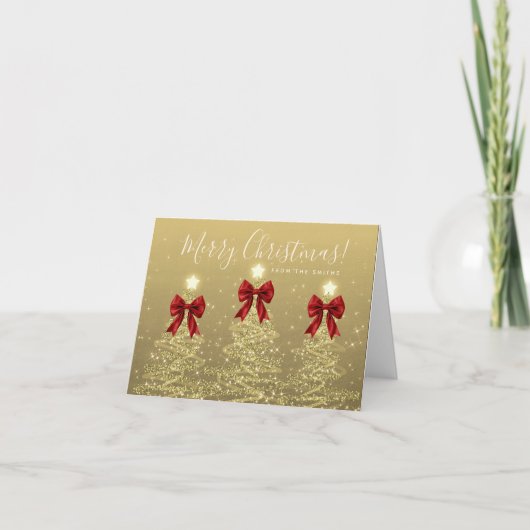 Elegant Holiday Gold Christmas Trees Greeting Red  Feestdagen Kaart (Voorkant)