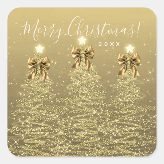 Elegant Holiday Gold Christmas Trees w/ Bows Vierkante Sticker (Voorkant)
