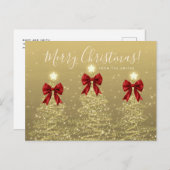 Elegant Holiday Gold Christmas Trees w/ Red Bows Briefkaart (Voorkant / Achterkant)