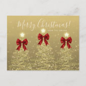 Elegant Holiday Gold Christmas Trees w/ Red Bows Briefkaart (Voorkant)