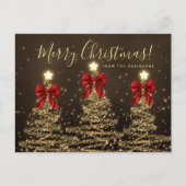 Elegant Holiday Gold Christmas Trees w/ Red Bows Briefkaart (Voorkant)