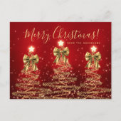 Elegant Holiday Gold Red Christmas Trees w/ Bows Briefkaart (Voorkant)