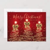 Elegant Holiday Gold Red Christmas Trees w/ Bows Briefkaart (Voorkant / Achterkant)