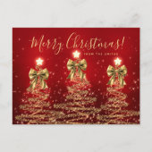 Elegant Holiday Gold Red Christmas Trees w/ Bows Briefkaart (Voorkant)