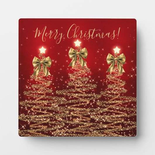 Elegant Holiday Gold Red Christmas Trees w/ Bows Fotoplaat (Voorkant)