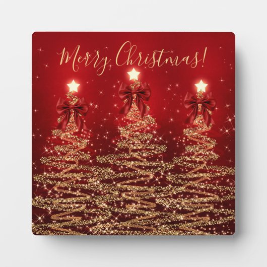 Elegant Holiday Gold Red Christmas Trees w/ Bows Fotoplaat (Voorkant)