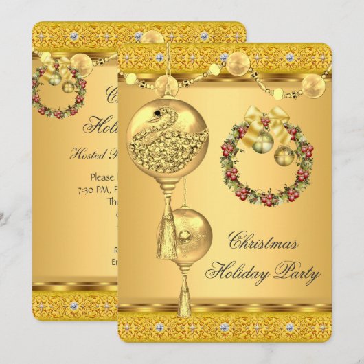 Elegant Holiday Gold Yellow Kerstmis Kaart (Voorkant / Achterkant)