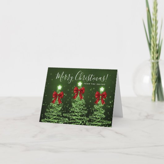 Elegant Holiday Green Christmas Trees Greeting Red Feestdagen Kaart (Voorkant)