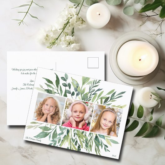 Elegant Holiday Greenery Family 3 Foto Modern Briefkaart