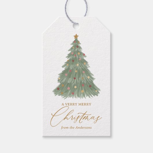 Elegant Holiday Kerstboom Cadeaulabel (Voorkant)