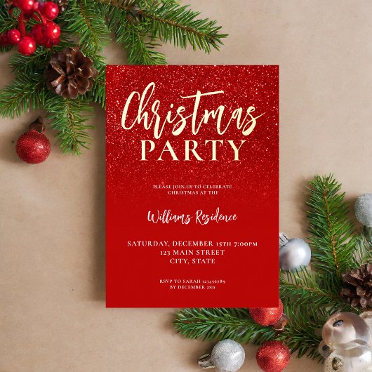 Elegant Holiday Kerstfeest Folie Uitnodiging