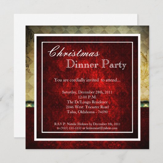 Elegant Holiday Kerstfeest Uitnodiging (Voorkant / Achterkant)