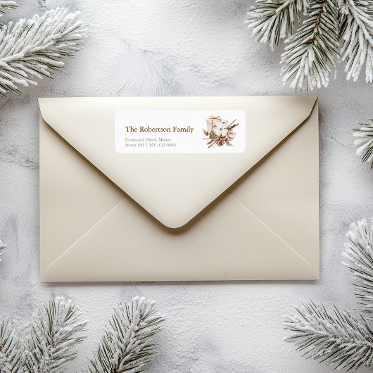 Elegant Holiday Label met katoenen boeket ontwerp