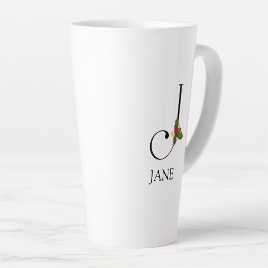 Elegant Holiday Monogram Initiaal J en Naam Latte Mok (Rechterhoek)