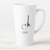 Elegant Holiday Monogram Initiaal J en Naam Latte Mok (Rechts)