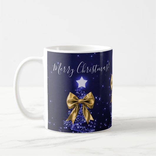 Elegant Holiday Navy Christmas Trees Bows Gold  Koffiemok (Links)