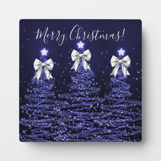 Elegant Holiday Navy Christmas Trees Silver Bows Fotoplaat (Voorkant)