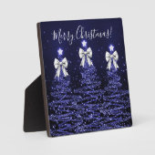 Elegant Holiday Navy Christmas Trees Silver Bows Fotoplaat (Voorkant)