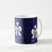 Elegant Holiday Navy Christmas Trees Silver Bows Koffiemok (Voorkant rechts)