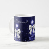 Elegant Holiday Navy Christmas Trees Silver Bows Koffiemok (Voorkant links)