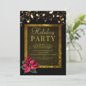 Elegant Holiday Party Black and Gold Invitation Kaart (Staand voorkant)