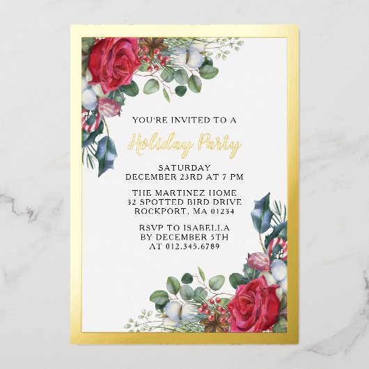Elegant Holiday Party Gold Foil Uitnodiging (Voorkant)