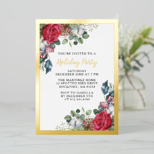 Elegant Holiday Party Gold Foil Uitnodiging (Staand Voorkant)