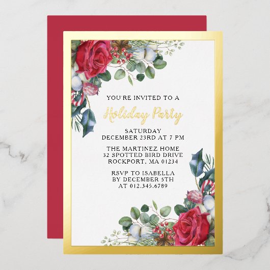 Elegant Holiday Party Gold Foil Uitnodiging (Voorkant / Achterkant)