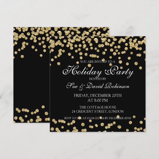 Elegant Holiday Party Gold Glitter Confetti Black Kaart (Voorkant / Achterkant)