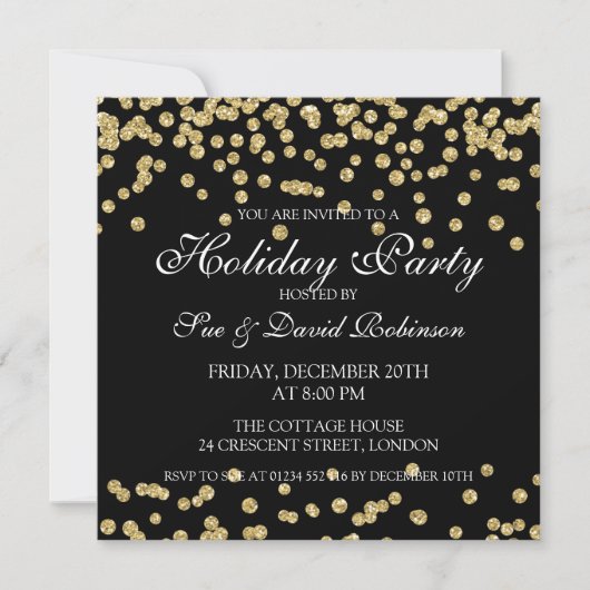 Elegant Holiday Party Gold Glitter Confetti Black Kaart (Voorkant)