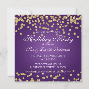 Elegant Holiday Party Gold Glitter Confetti Paars Kaart