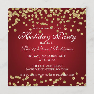 Elegant Holiday Party Gold Glitter Confetti Red Kaart