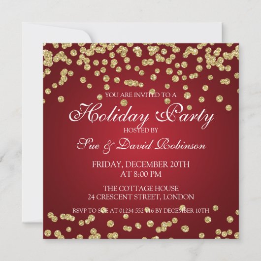 Elegant Holiday Party Gold Glitter Confetti Rood Kaart (Voorkant)