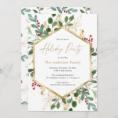 Elegant Holiday Party greenery red holly greenery Kaart (Voorkant / Achterkant)