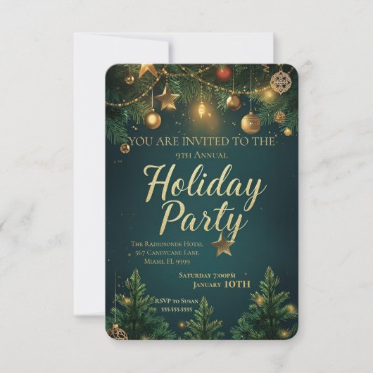 Elegant Holiday Party Invitation Kaart (Voorkant)