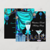 Elegant Holiday Party Kerstblauw Witte Drinken Kaart (Voorkant / Achterkant)
