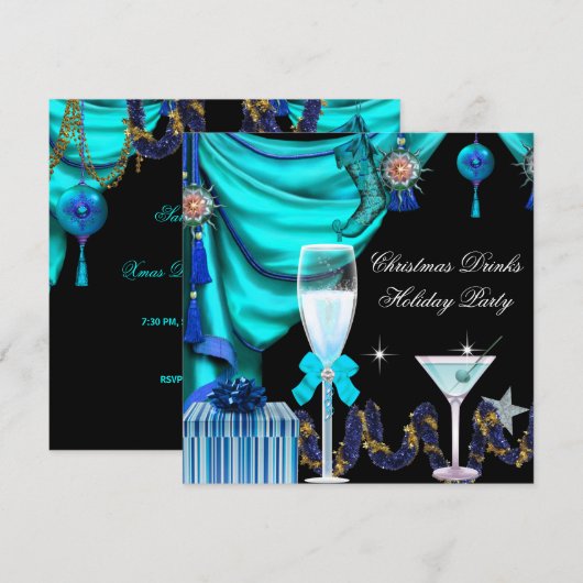 Elegant Holiday Party Kerstblauw Witte Drinken Kaart (Voorkant / Achterkant)