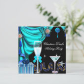 Elegant Holiday Party Kerstblauw Witte Drinken Kaart (Staand voorkant)