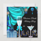 Elegant Holiday Party Kerstblauw Witte Drinken Kaart (Voorkant)