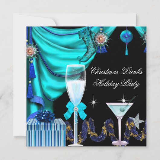 Elegant Holiday Party Kerstblauw Witte Drinken Kaart (Voorkant)