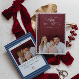 Elegant Holiday Photo Card with Scalloped Border Kaart