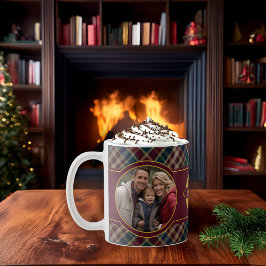 Elegant Holiday Photo Plaid Monogram Name Koffiemok