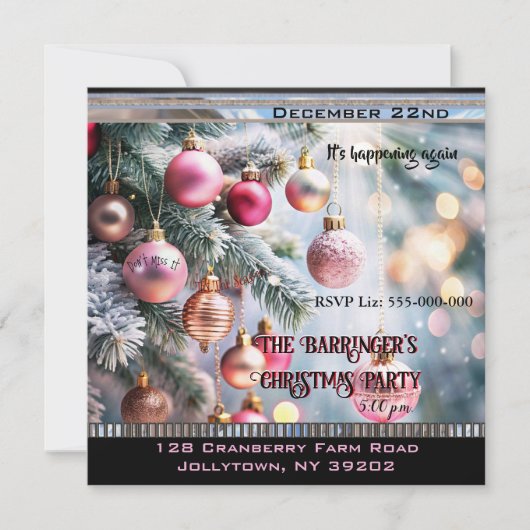 Elegant Holiday Pink Mooi Kerstfeest Kaart (Voorkant)