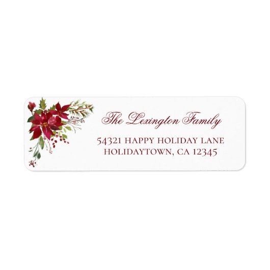 Elegant Holiday Poinsettia Adres Etiket (Voorkant)