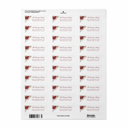 Elegant Holiday Poinsettia Adres Etiket (Full Sheet)